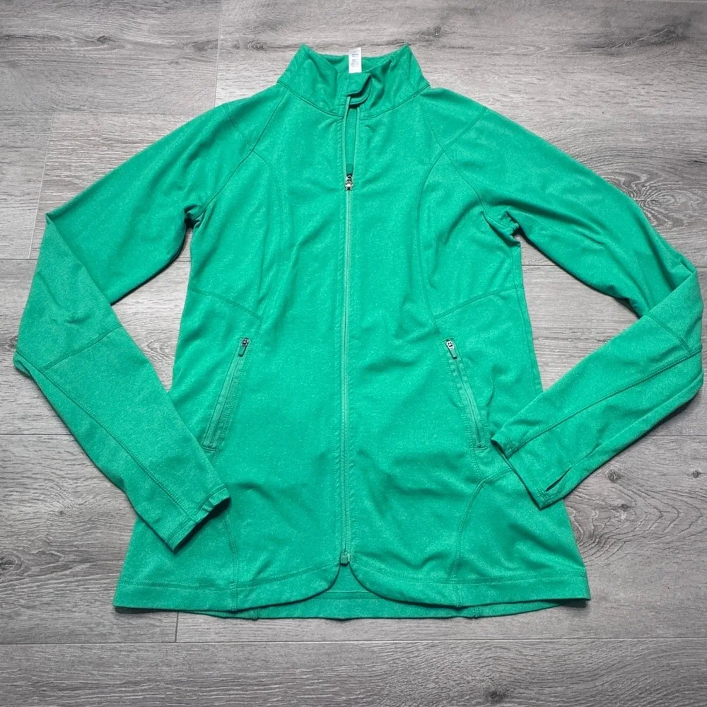 Kyodan Womens Green Heathered Full Zip Active Jacket Mock Neck Size Small